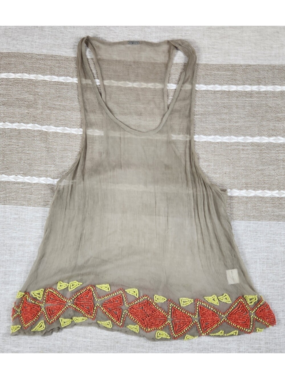 Chan Luu Vintage Sequin Beaded Boho Top Transparent Size S